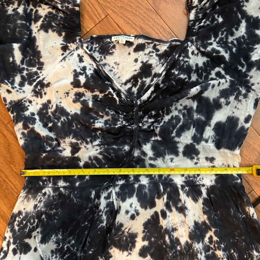 Earthbound TradingCo- 100% Cotton Tie Dye Black and White Maxi Dress- Size Large - Picture 8 of 15